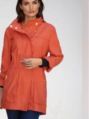 Ciao Milano Anna Waterproof Orange Cinch Waist Hooded
Raincoat Jacket Packable